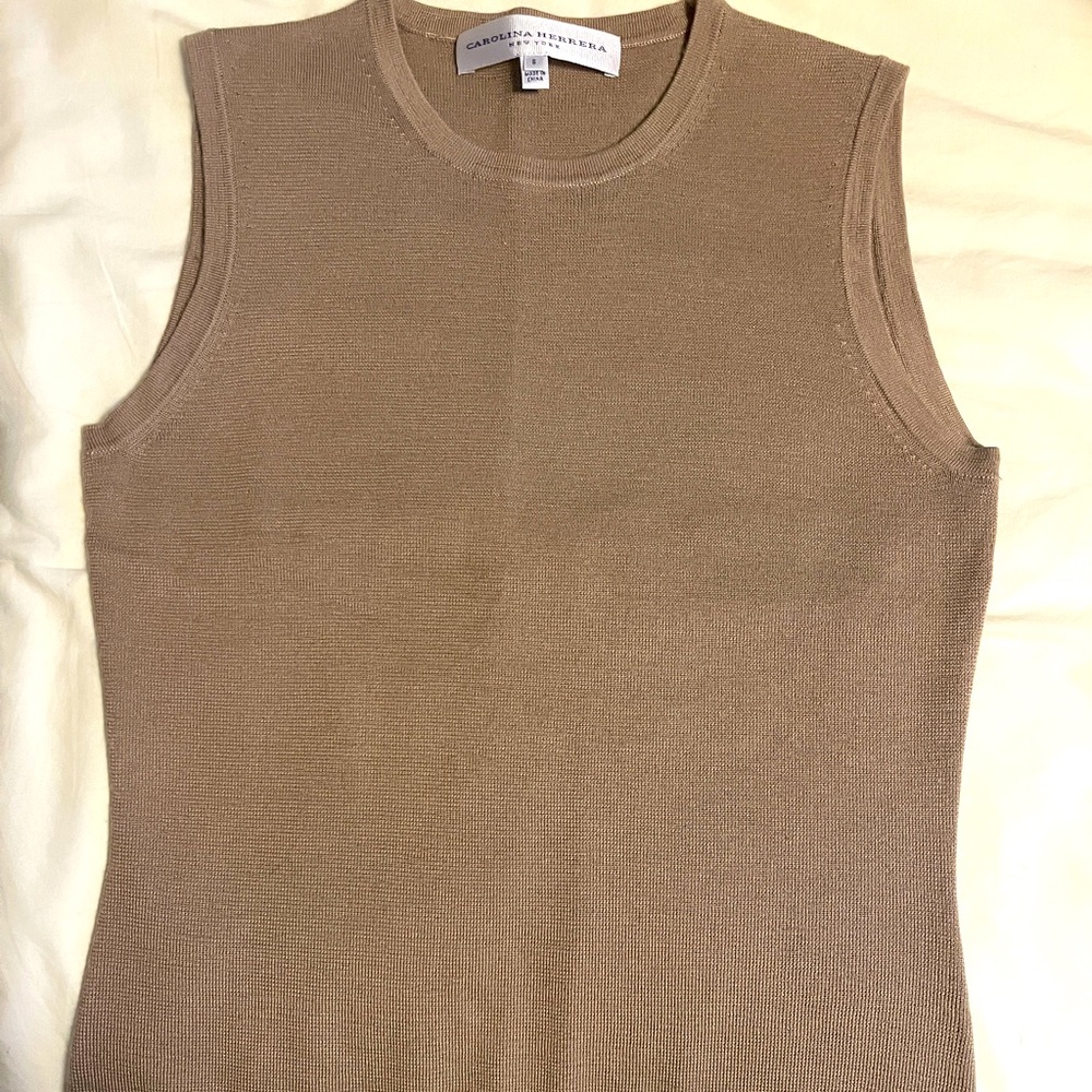 Carolina Herrera cashmere/silk blend sleeveless knit top. Tan